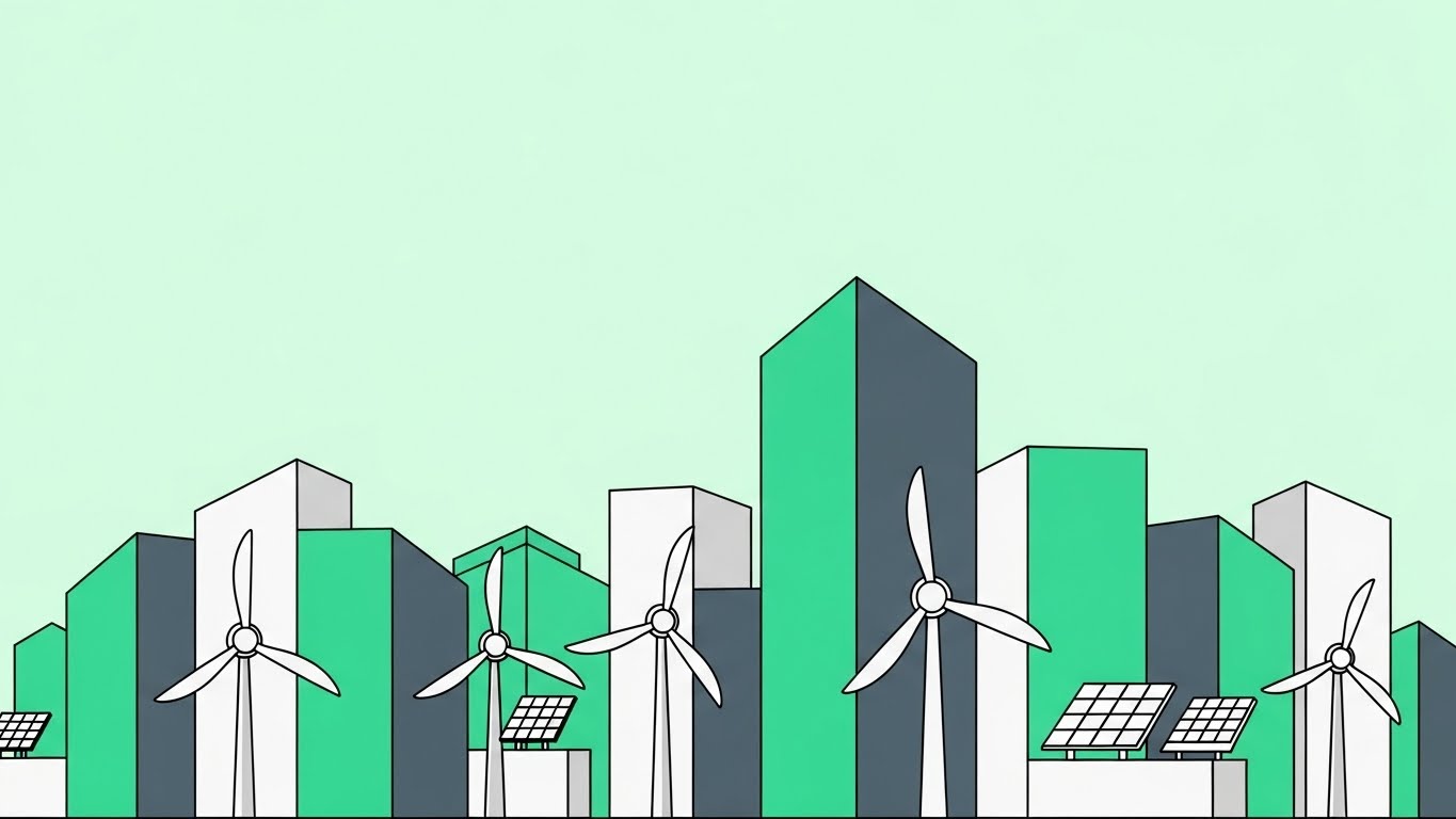 Minimalist Flat 2D Vector: Mint Geometry + Green Energy Clarity