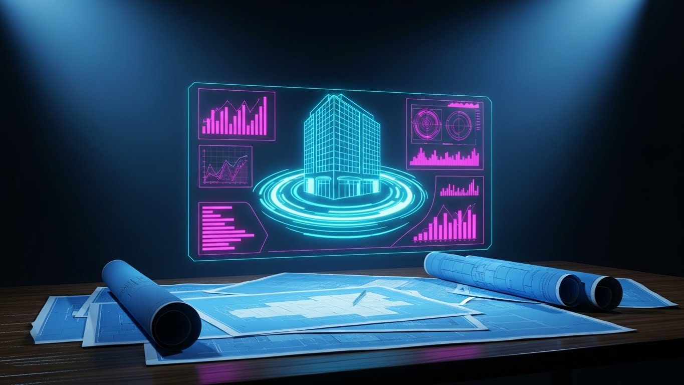 Holographic UI over 3D Render: Analog Foundation + Digital Future