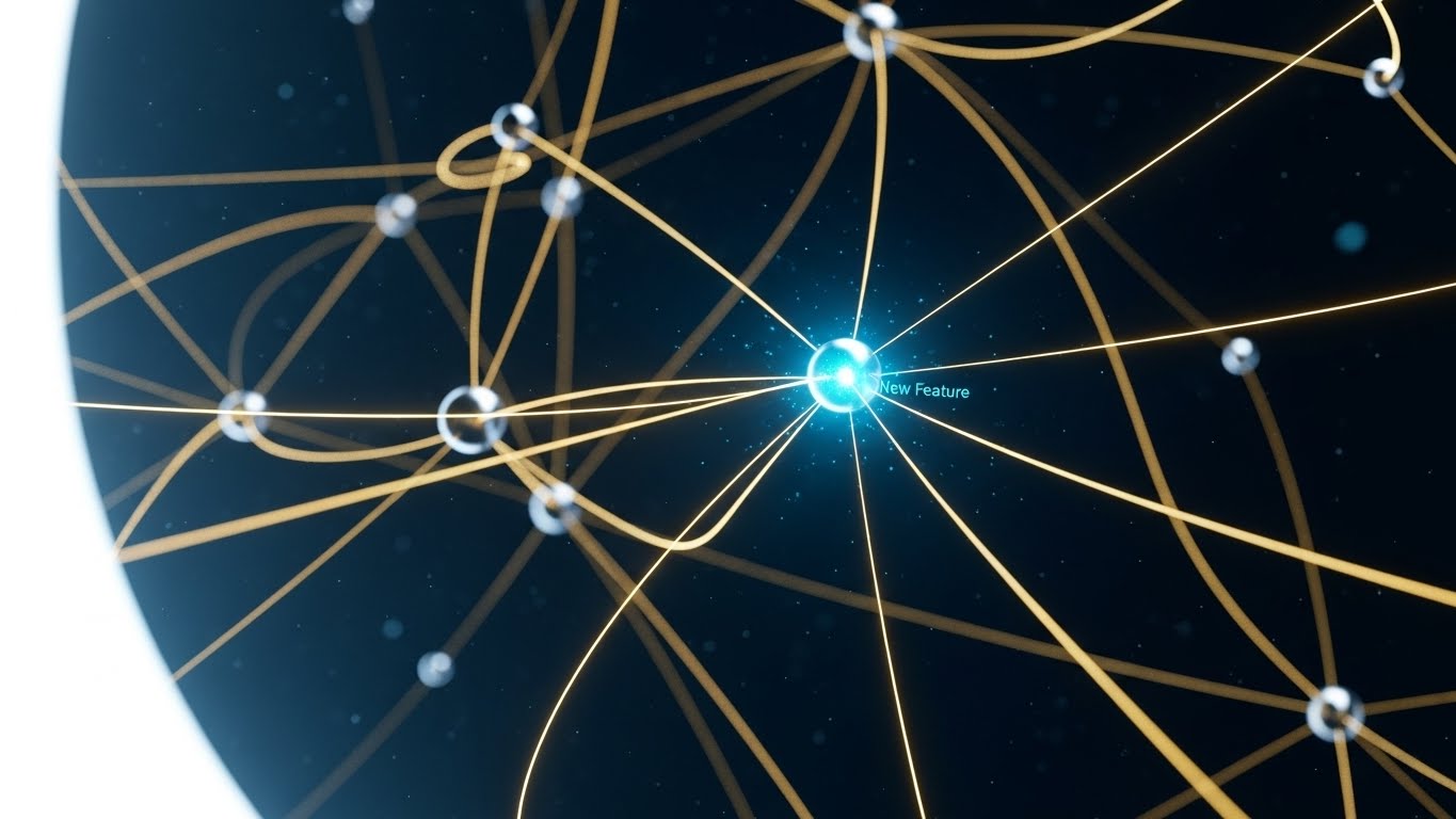 (Abstract 3D AI Visualization): Neural Network Nodes - Feature Discovery