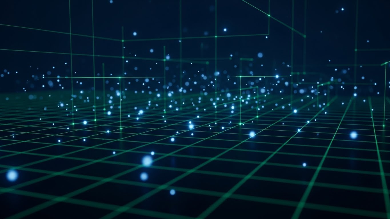 (Hybrid: Abstract 3D AI & Data Viz): Connected Glass Spheres - Network Effects