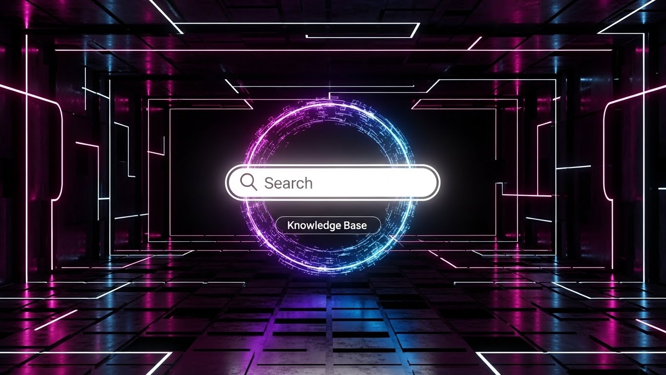 (Futuristic Neon/Dark Mode): Glowing Search Core - Empowered Self-Service