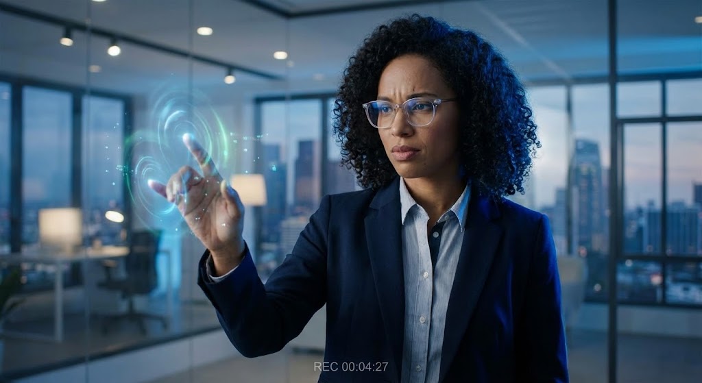 (Generative AI Realistic Character): Holographic Data Control - The Enterprise Persona