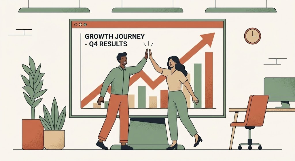 (2D Character-Driven Story): Upward Trend Celebration - Team Alignment