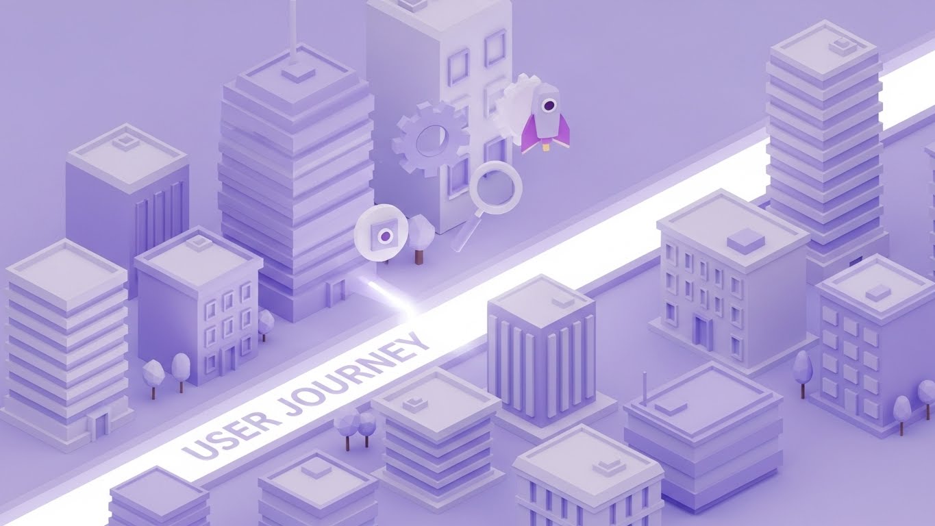 (Low-Poly 3D Modeling): Pastel Digital City - Gamified User Journey