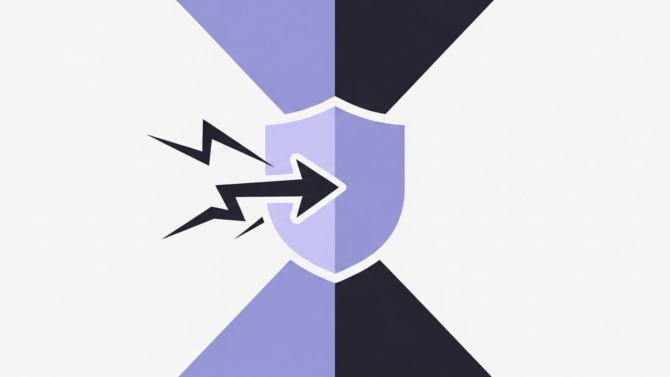 (Minimalist Flat 2D Vector): Symmetrical Shield visualizes Effortless Complexity Reduction