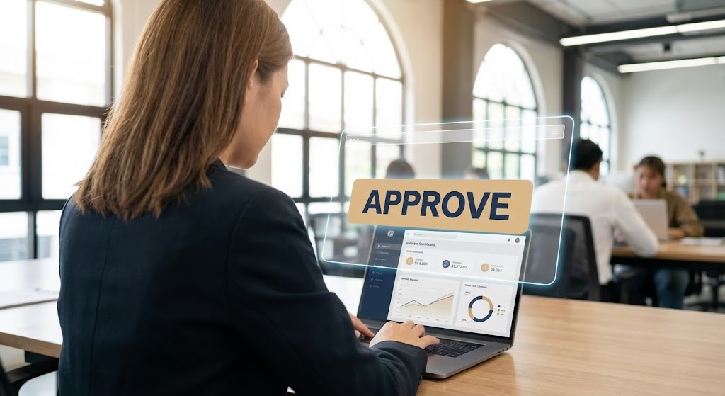 (Lifestyle Stock with UI): Holographic Approval emphasizes Human Empowerment