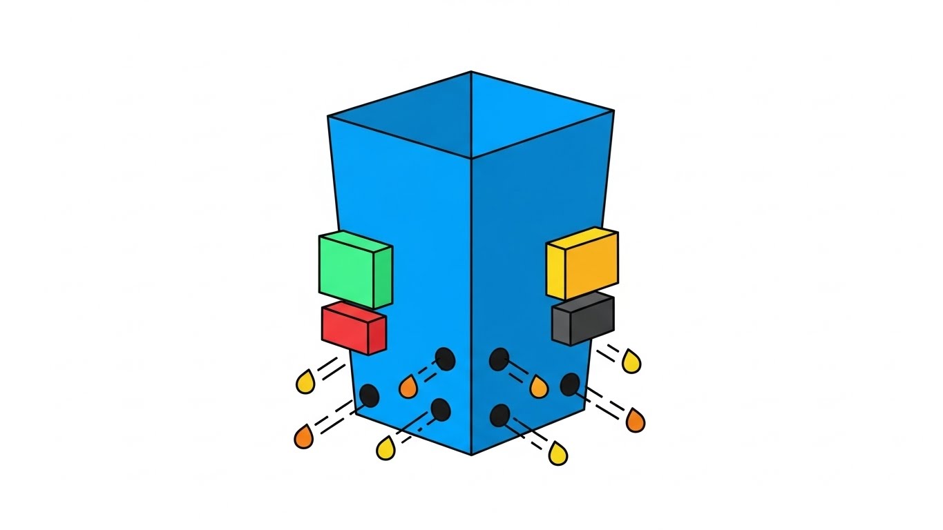 (Minimalist Flat 2D Vector): Geometric Bucket + Plugging Revenue Leakage