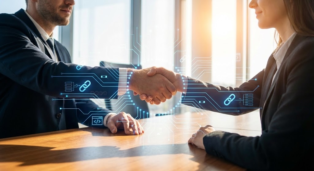 (2D Graphics Over Live Action): Cybernetic Handshake + Bridging Trust and Tech