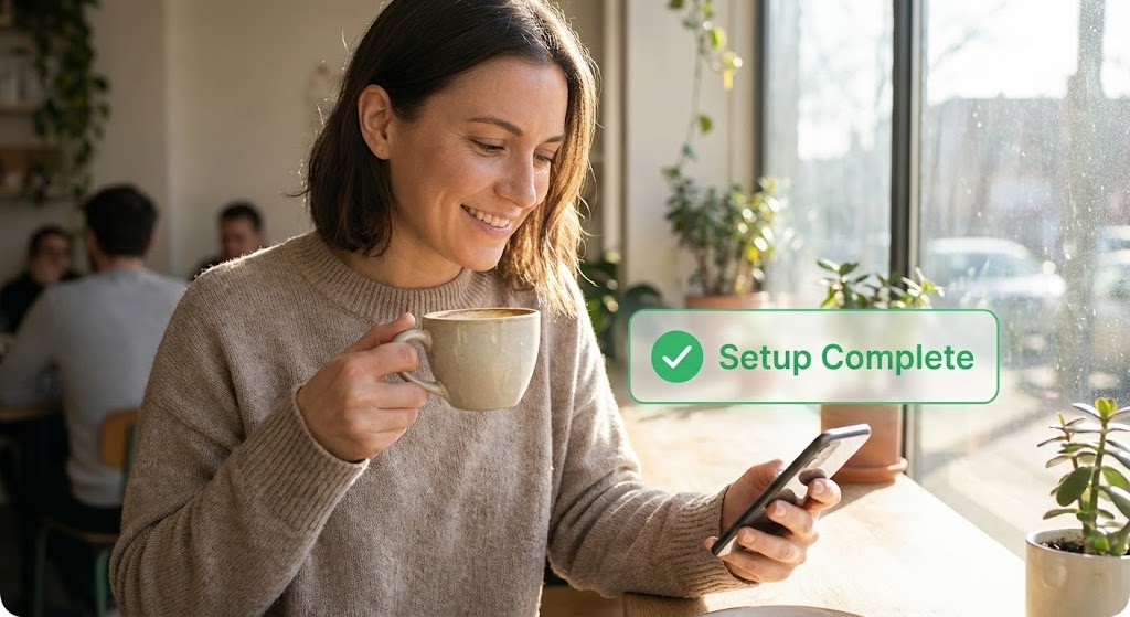 (Lifestyle Stock + UI): The Coffee Moment: Celebrating User Freedom