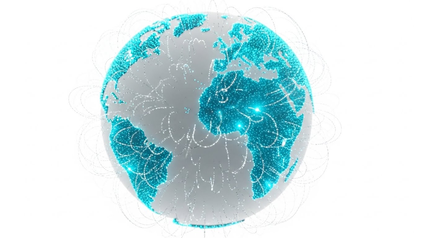 (Abstract 3D AI): Global Connectivity + Ecosystem Data Flow