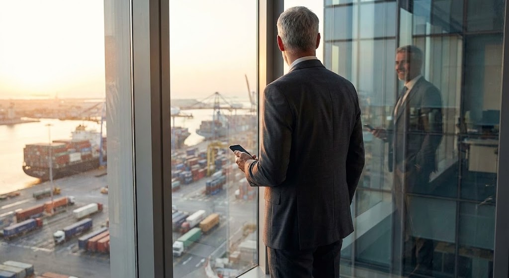 (Generative AI Realistic Character): Executive Oversight + Commanding Global Operations