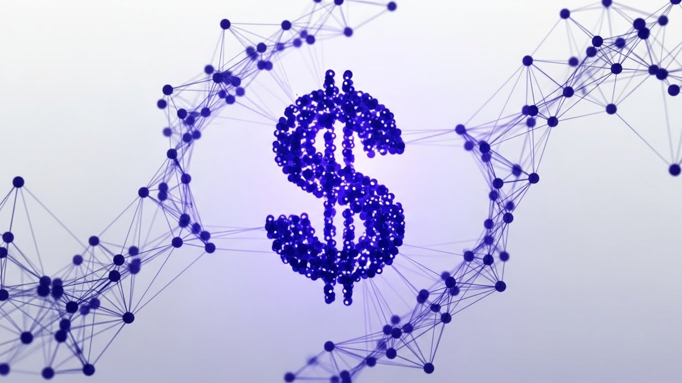 (Abstract 3D AI Visualization): Financial Network + Maximizing Revenue Architecture