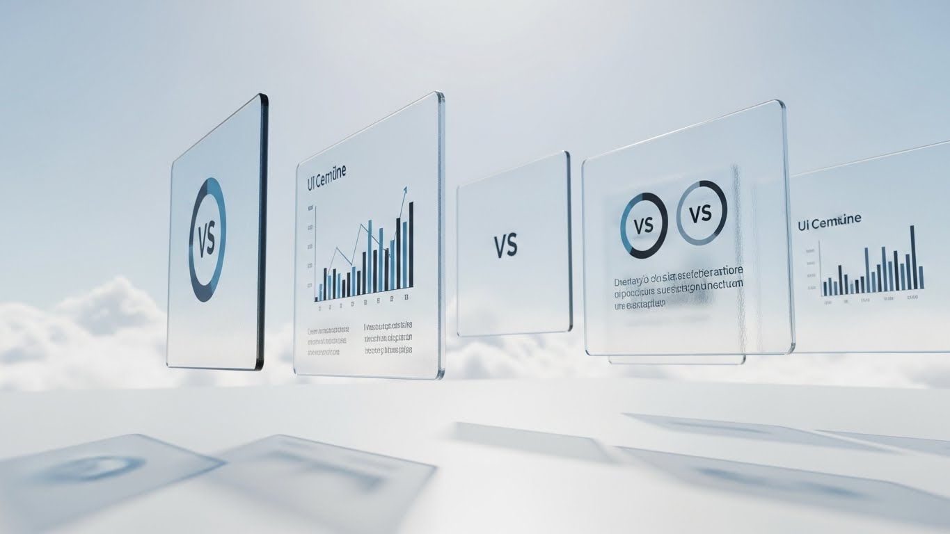 (3D Parallax UI Presentation): Floating Glass Layers + Clarifies Competitive Feature Depth