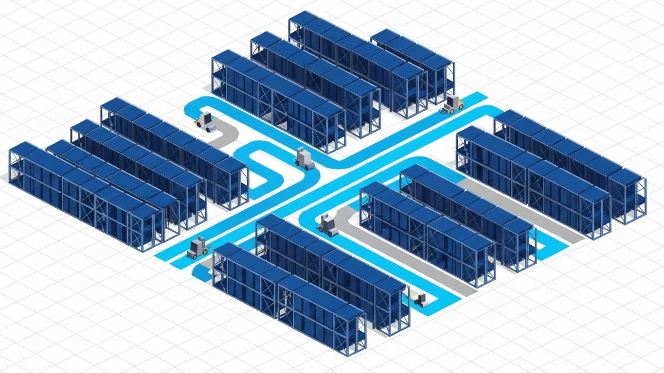 (Abstract 3D AI): Glowing Nodes + Visualizes Network Intelligence Scale