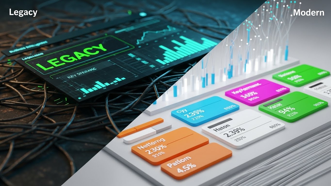 (Wireframe to Reality Transition): Legacy vs Modern Split + Modernization Impact