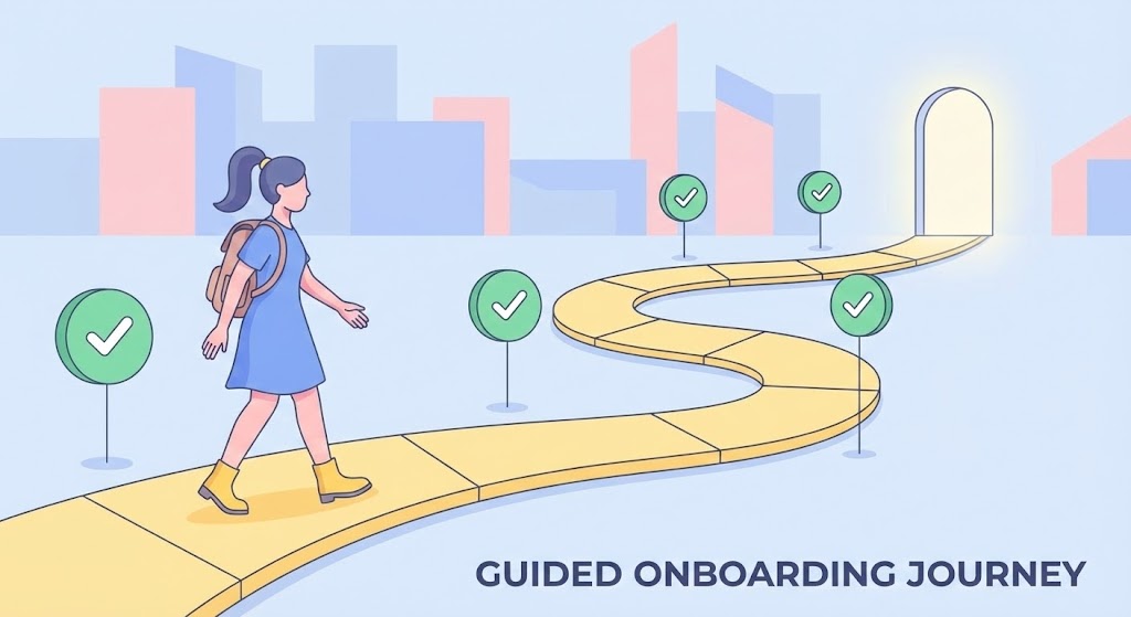 (2D Character-Driven Story): Guided Journey + Reducing Onboarding Anxiety