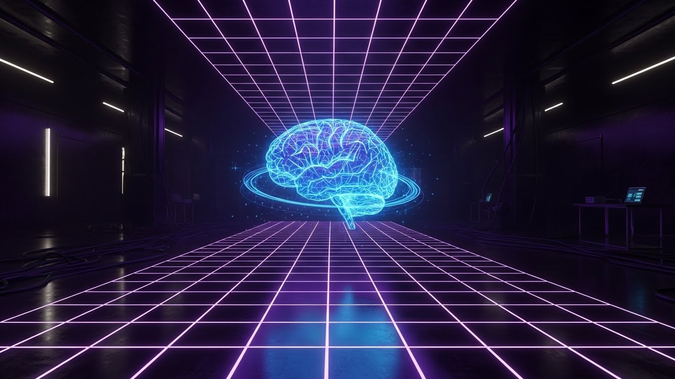 (Futuristic Neon/Dark Mode): Holographic Brain + Visualizing Advanced Intelligence