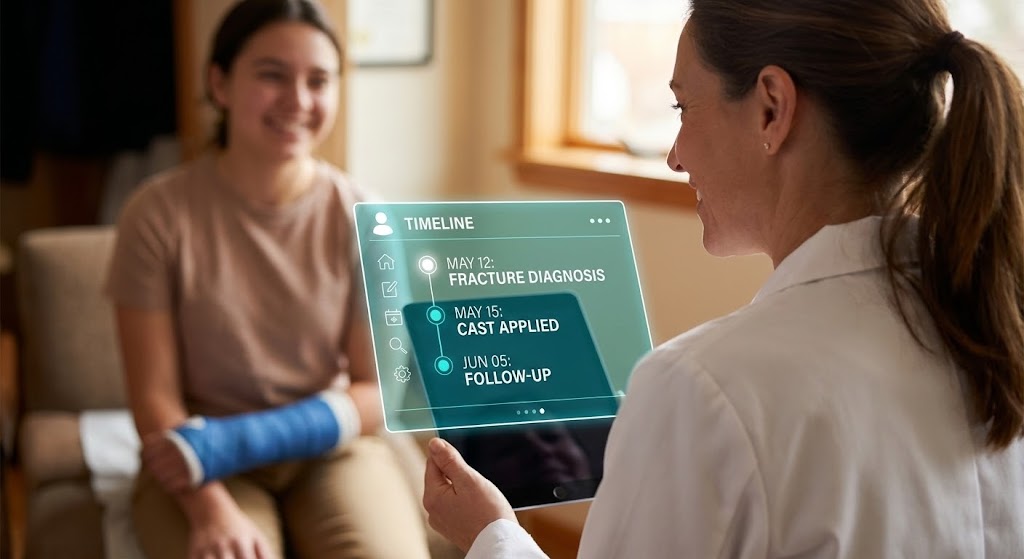 (Lifestyle Stock with UI Overlay): Holographic Support + Trusting Ambient AI