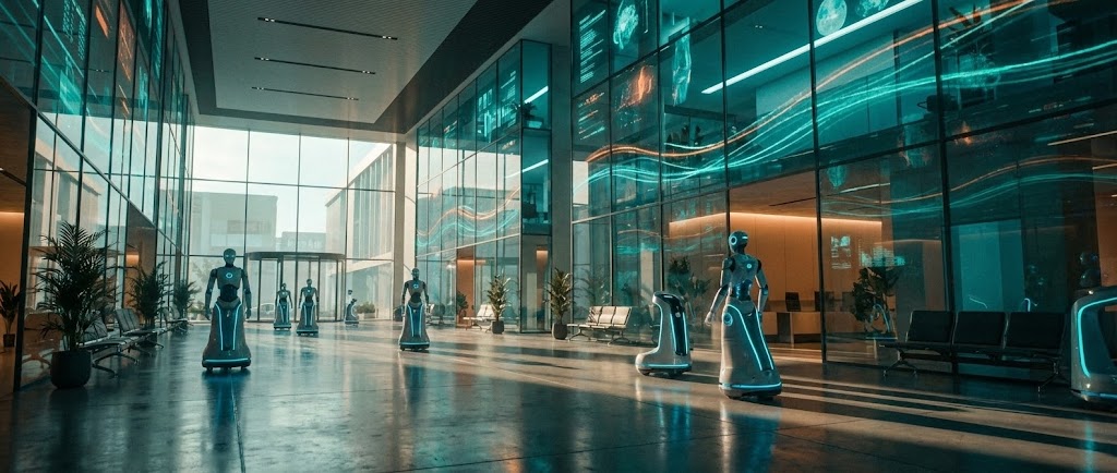 (Generative AI Cinematic): Futuristic Lobby + Visualizing the Smart Hospital