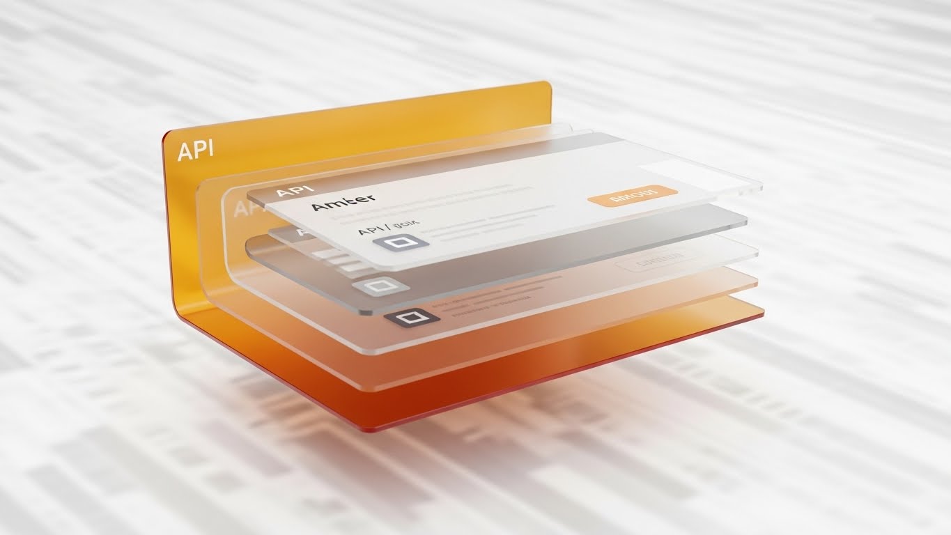 (Glassmorphism 3D Layers): Deep Stack - Transparent API Architecture