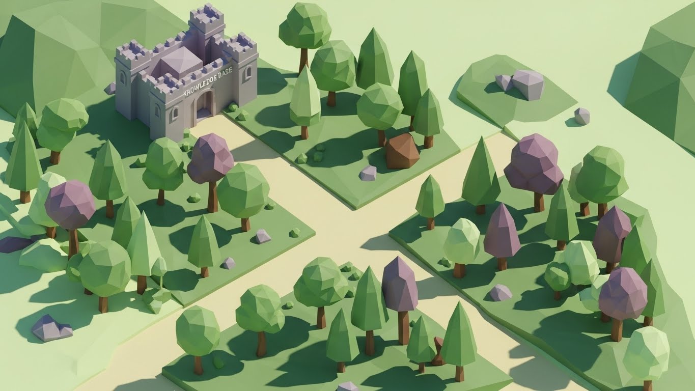 (Isometric Low-Poly Art): The Knowledge Fortress - Structured Support