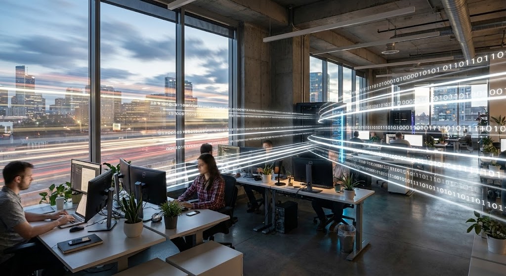 (Hyper-lapse): Office Data Streams – Visualizing High-Velocity Throughput