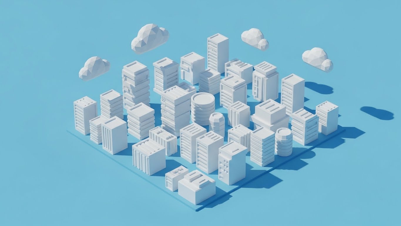 (Low-Poly 3D): Matte Paper City – Managing Cloud Infrastructure Scale