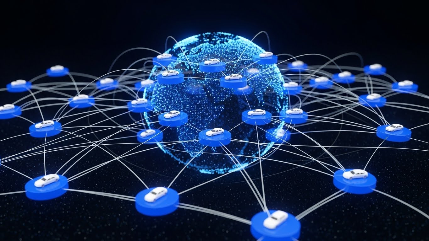 (Abstract 3D AI Visualization): The Network Effect: Visualizing ecosystem value.