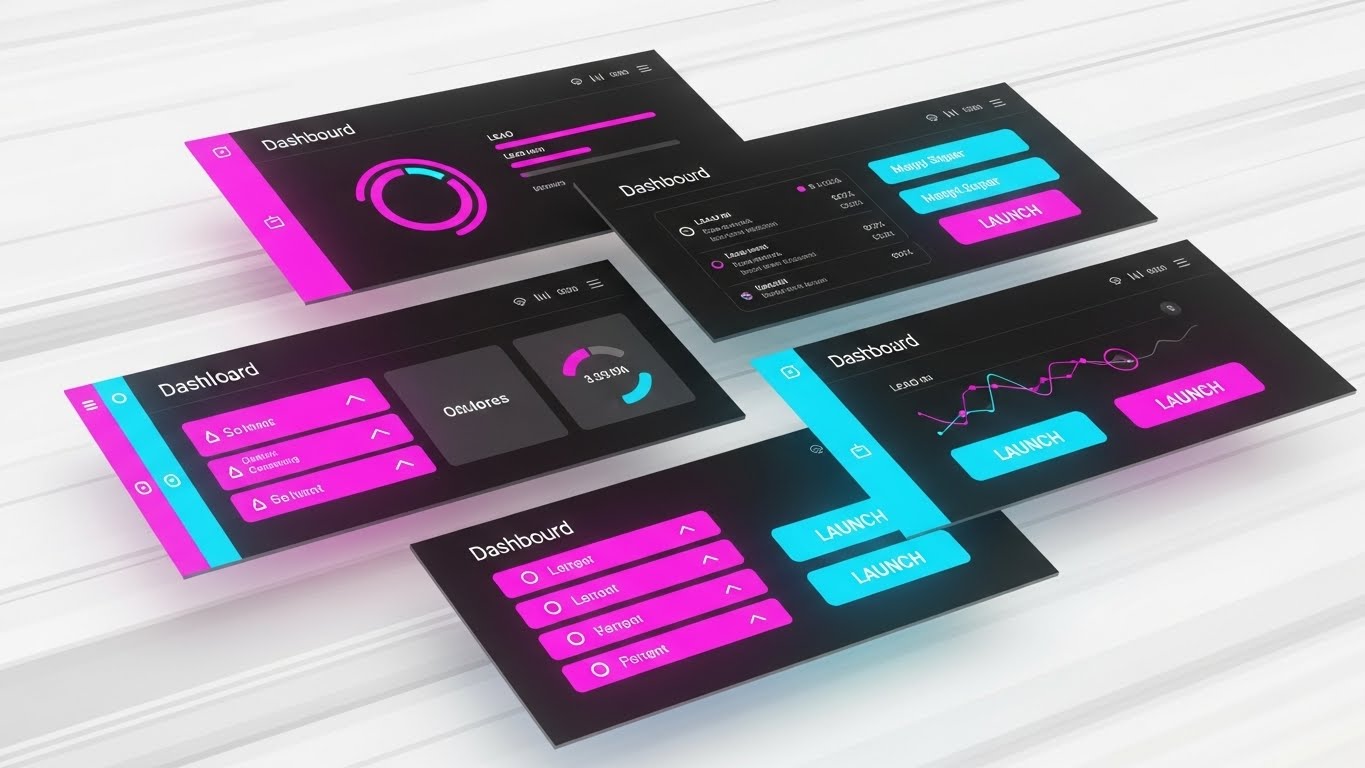 (Rapid UI Feature Montage): UI Velocity: High-speed workflow visualization.