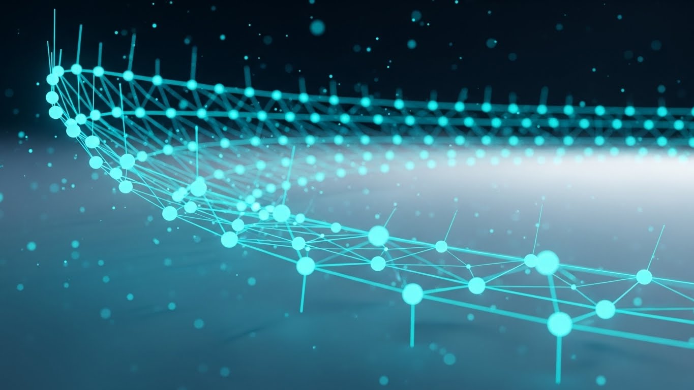 (Abstract 3D AI Visualization): Turquoise Safety Net – Visualizing Comprehensive Coverage