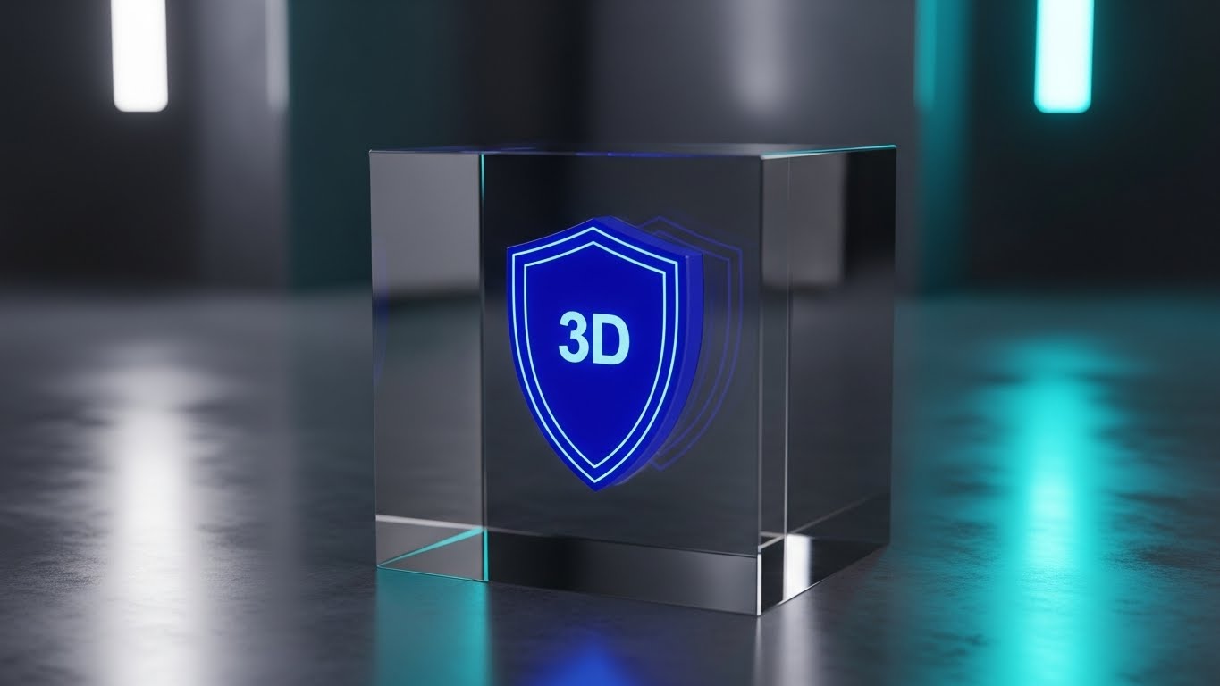 (Photorealistic 3D Renders): Crystal Shield Cube – Visualizing Transparent Integrity