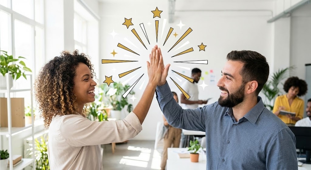 (2D Graphics Over Live Action): Real High-Five with Sparks – Visualizing Partnership Success