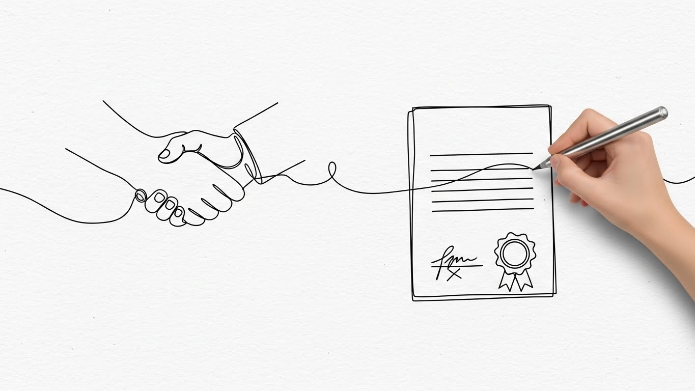 (2D Line Art Animation): Continuous Ink Flow – Visualizing Frictionless Agreement
