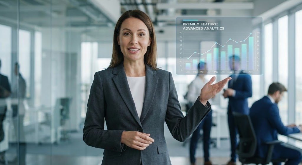 (Generative AI Realistic Character): Analyst with Data HUD – Visualizing Human-AI Synergy