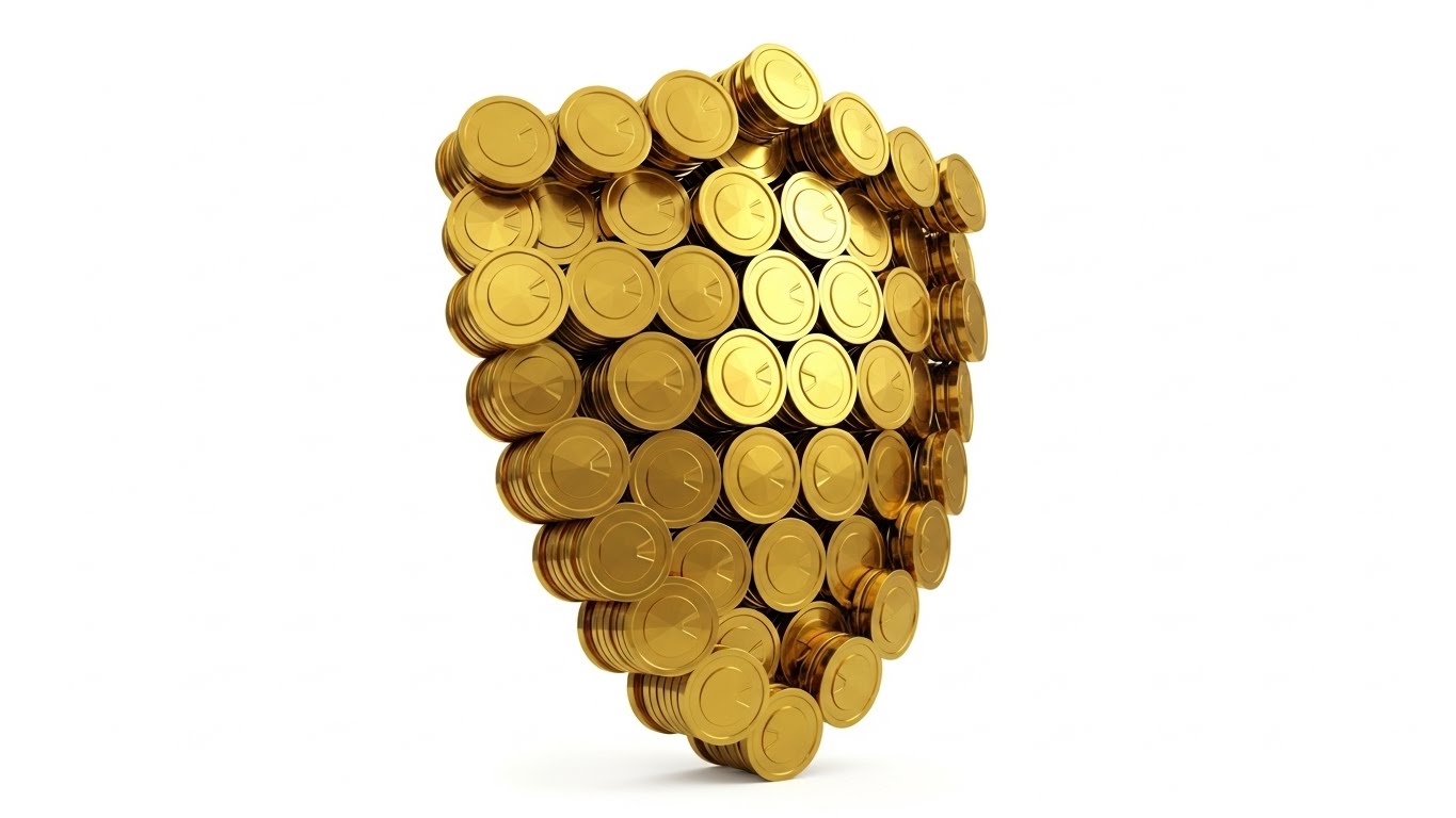 (Low-Poly 3D Modeling): Golden Coin Shield – Visualizing ROI Protection