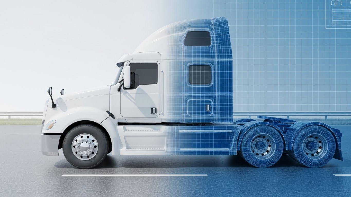 (Wireframe Transition): Digital Twin + Engineering Precision