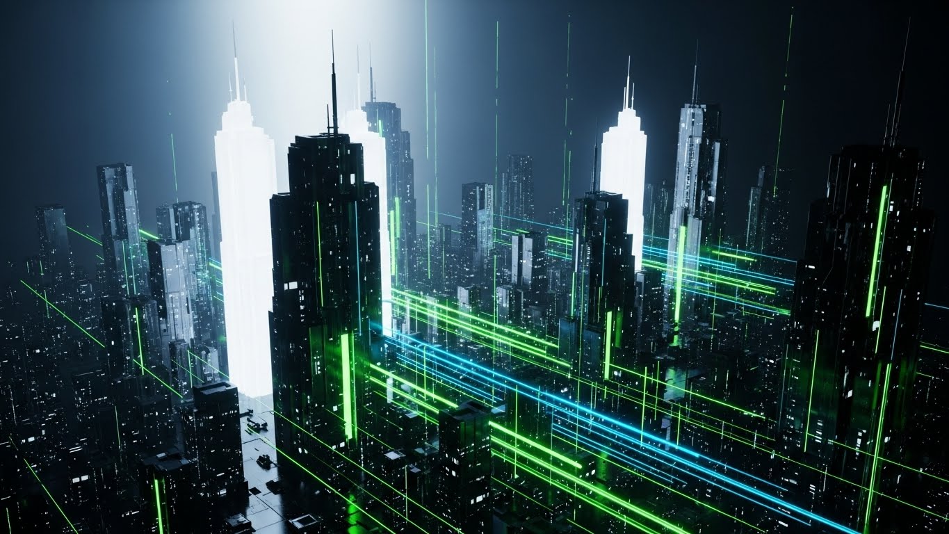 Futuristic Neon: Crystalline Structures Visualize Enterprise Scale