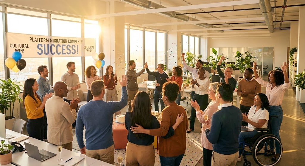 Aspirational Stock: Team Celebration Evokes Cultural Win