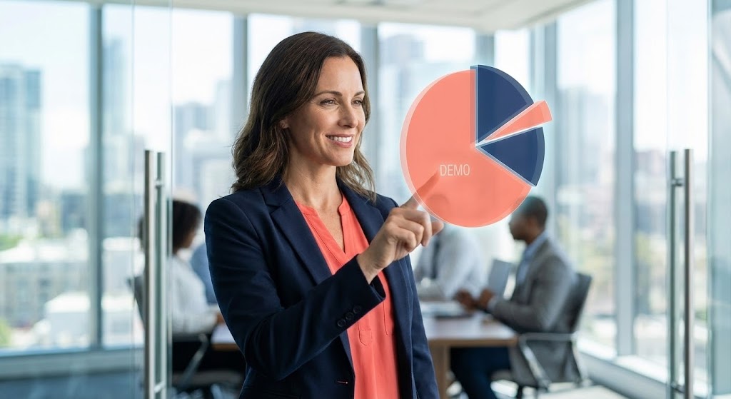 (Lifestyle Stock with UI Overlay): Interactive Hologram — Hands-On Analytics