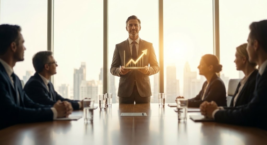 (Aspirational Stock Montage): The Golden Graph — Leadership & Success