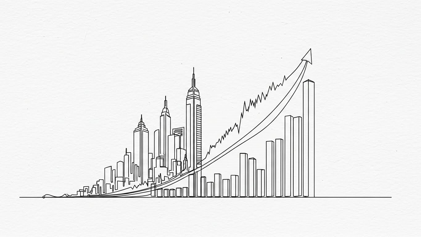 (2D Line Art Animation): Minimalist Growth — Strategic Economic Certainty