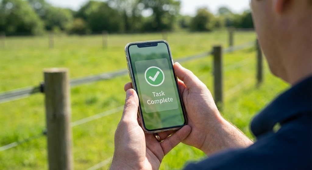 (Lifestyle Stock with UI Overlay): Field Verification + Confirming Operational Ease