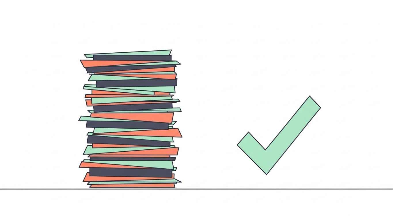 (Minimalist Flat 2D): Paper To Checkmark + Order From Chaos