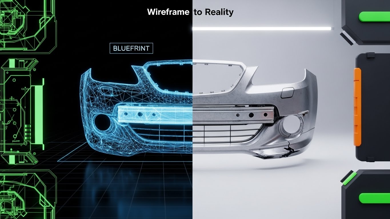 (Wireframe Transition): Blueprint To Render + Precision Damage Assessment