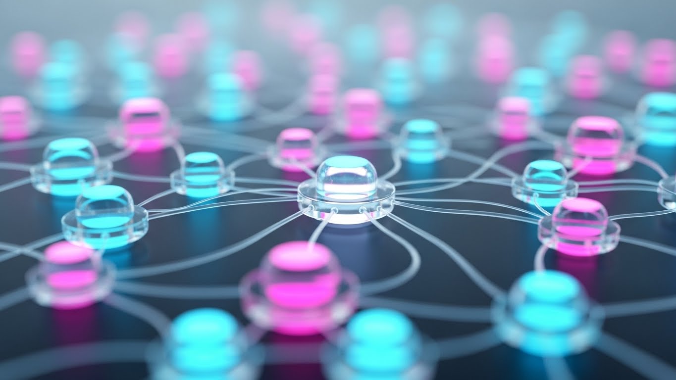 (Abstract 3D AI): Glowing Nodes + Illustrating Automated Intelligence