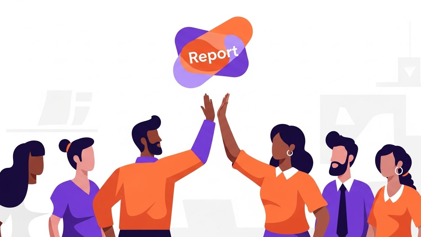 (2D Character): Team Celebration + Reframing Reporting as Success