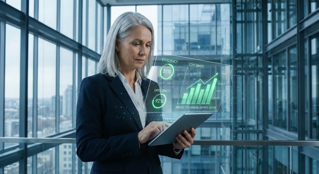 (Lifestyle Stock with UI Overlay): The CFO Perspective + Humanizing Data Decisions