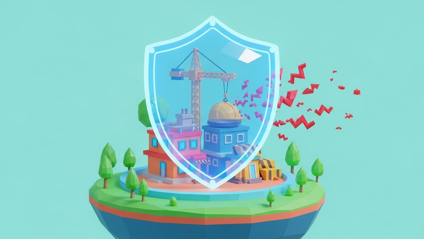 (Low-Poly 3D Modeling): Shielded Site - Deflecting External Risk