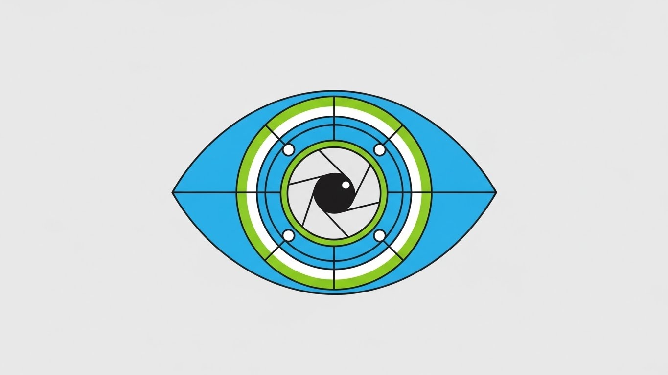 (Minimalist Flat 2D Vector): Geometric Eye + Sharpening Strategic Focus