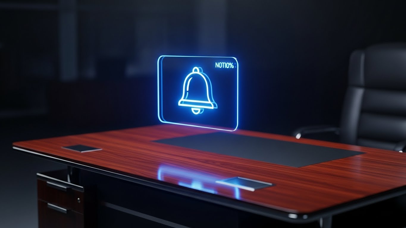 (Holographic UI over 3D Render): Floating Notification + Triggering Re-engagement
